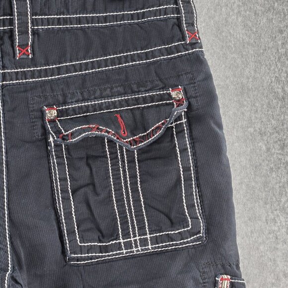 Rock Revival Cargo Shorts Mens 34 Black 12" Embroidered Red Stitch 24" Outseam - Picture 4 of 14